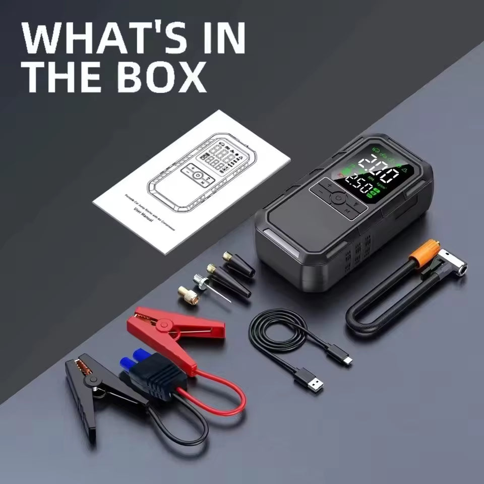 Portable 4 in 1 Car Jump Starter, Tire Inflator & Power Bank【New Release】